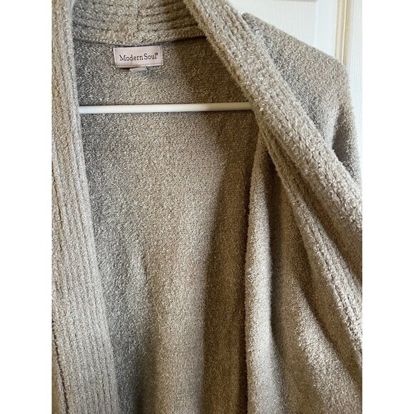 Modern Soul Cozy Knit Open Front Cardigan Pockets TAN Size Large NWOT - Picture 10 of 12